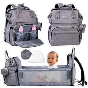 3 In 1 Baby Grey Diaper Bag Backpack with Changing Station/ Bassinet